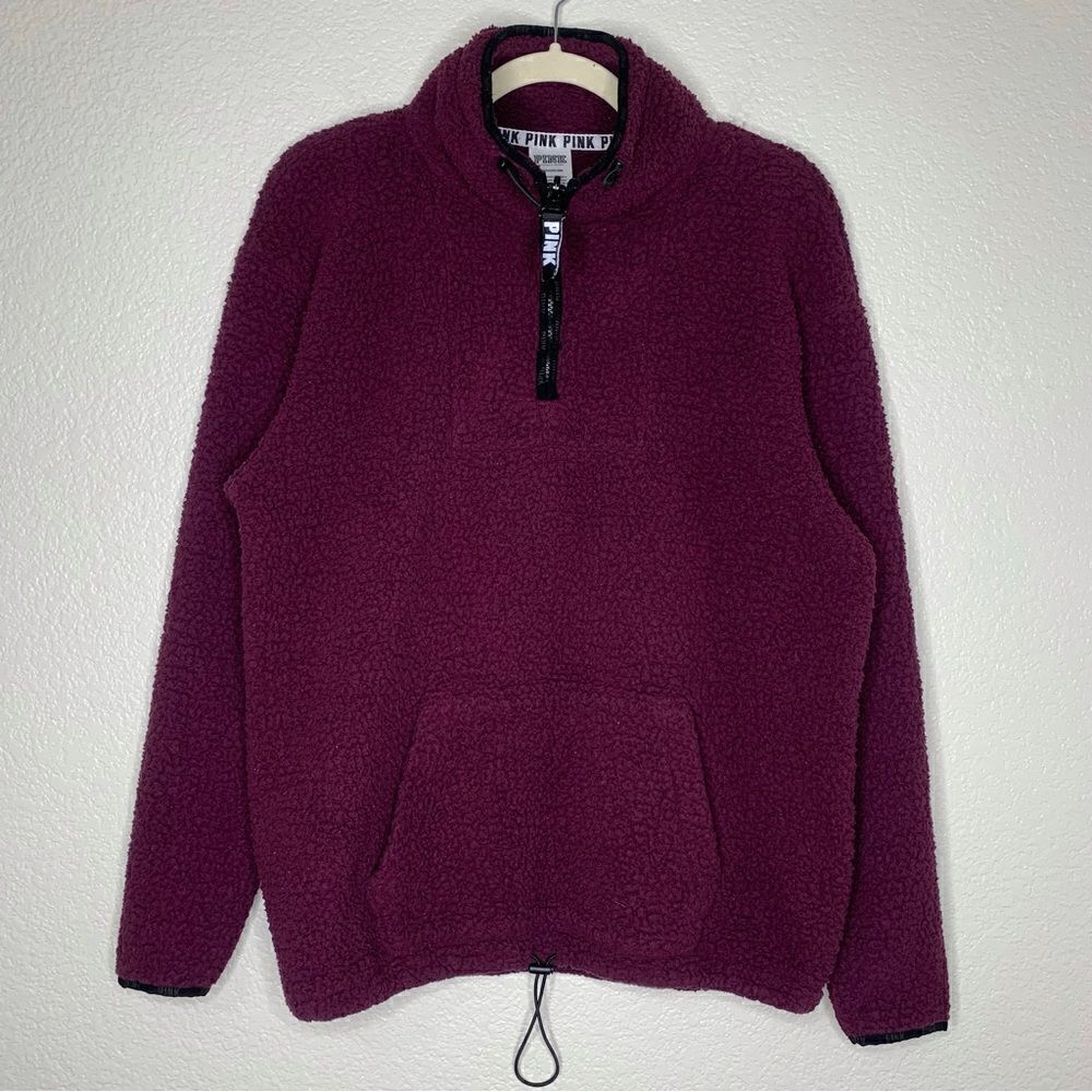 PINK Victoria’s Secret Quarter Zip Sherpa Fleece Pullover Sweatshirt, Sz Small